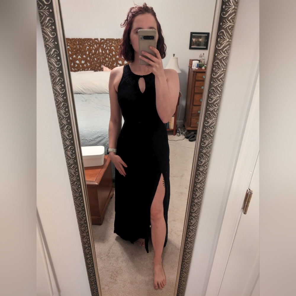 Black Maxi Dress Double Leg Slits XS